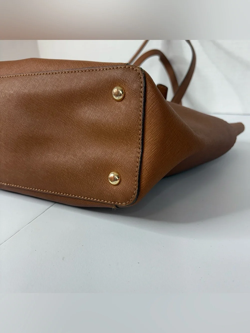 Michael Kors Jet Set Travel Saffiano Leather Tote Bag Acorn Brown Gold Hardware - Picture 13 of 16